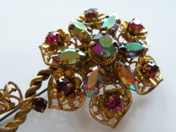 WESTERN GERMANY flower brooch, pin. Metal filigre… - image 2