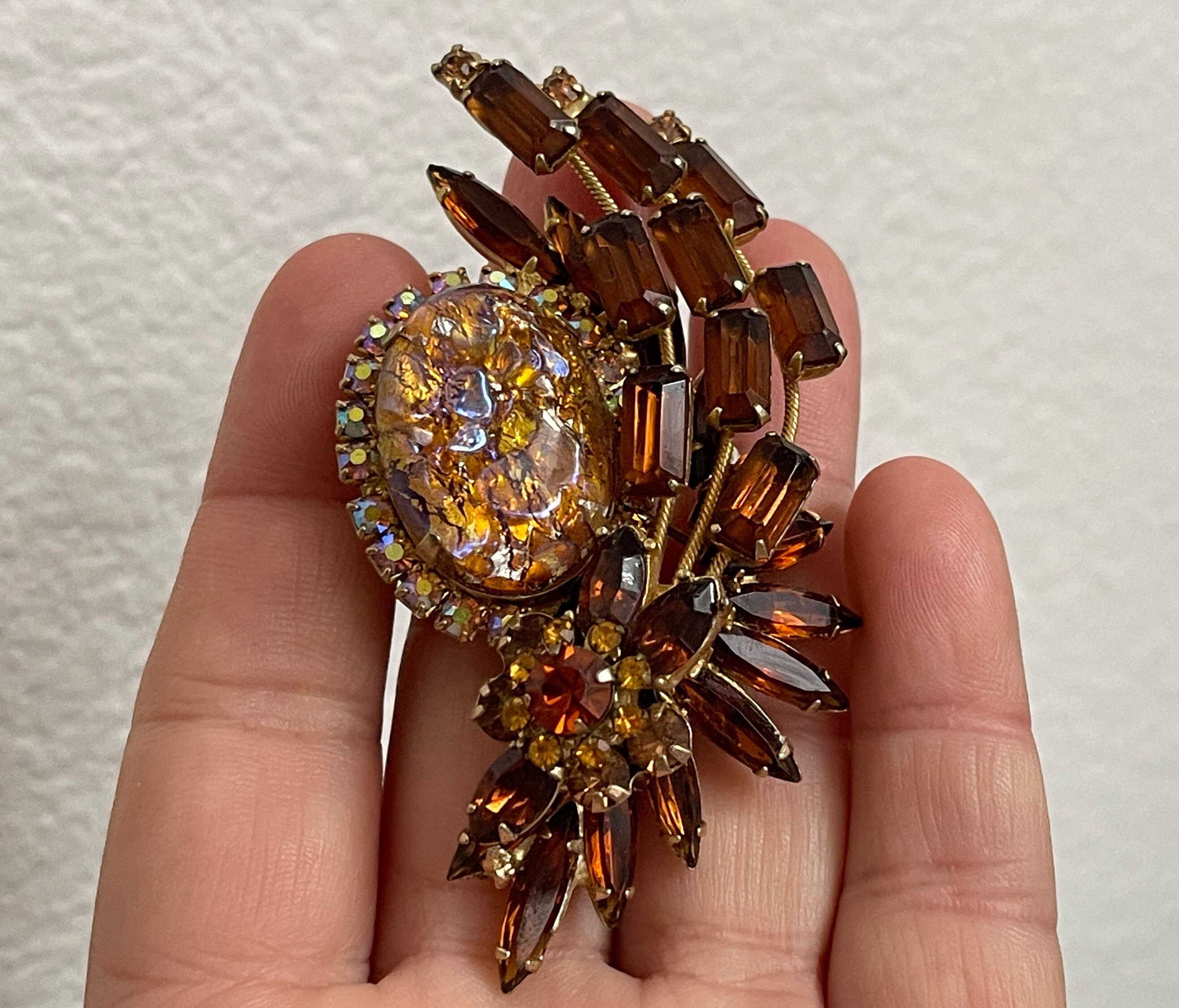 Juliana D&E Foil Art Glass Cats Eye Cabochons Topaz Baguette