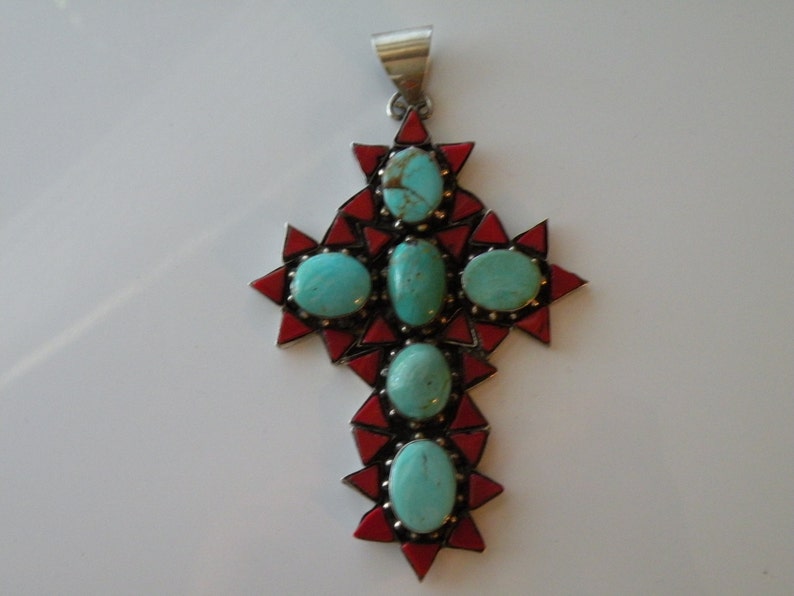 Silver Cross Ornament with Turquoise main image 0