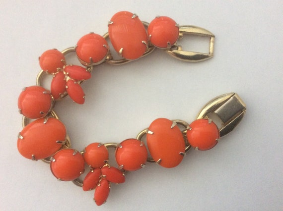 D&E JULIANA  orange glass cabochons five link bra… - image 2
