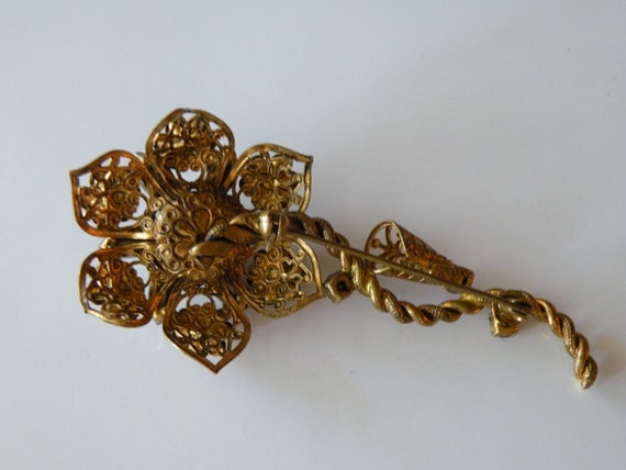 WESTERN GERMANY flower brooch, pin. Metal filigre… - image 5
