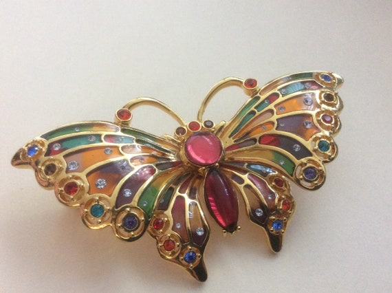 Joan Rivers stained glass multi color butterfly br