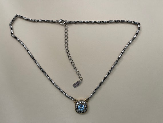 1928 blue rhinestone silver plated, gold plated p… - image 3