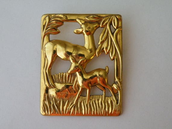 Steling Craft by Coro deer and fawn brooch pin - image 1