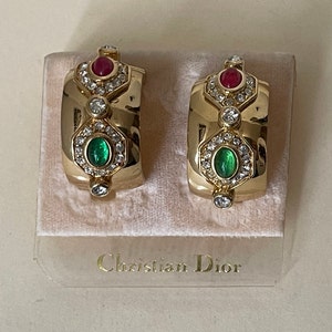 Christian Dior rhinestone Jewels of India hoop clip-on earrings