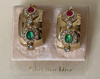 Christian Dior rhinestone Jewels of India hoop clip-on earrings