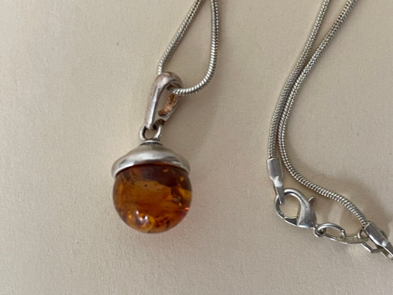 Sterling silver 925 genuine  amber ball, acorn  p… - image 7