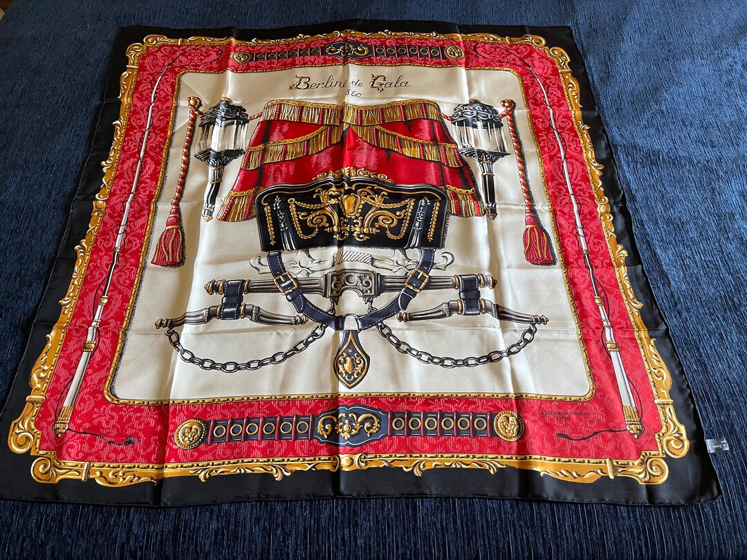 L'atelier De Soierie Lyon Berline De Gala 1860 Red Silk Scarf