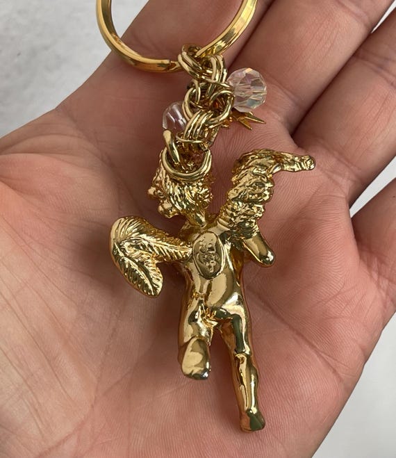 KIRKS FOLLY Gold Tone Guardian Angel Cupid Key Chain, Key Ring
