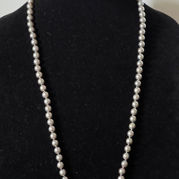 Joan Rivers Silver Grey Faux Pearl Faberge Egg Rhinestone Enamel Clasp Necklace