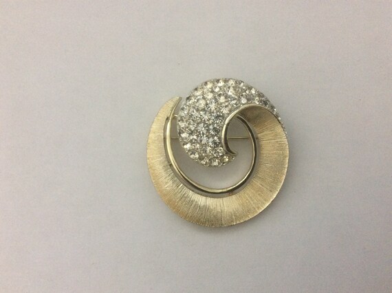 Lisner clear rhinestone swirl brooch - image 2