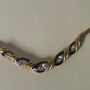 Trifari TM black enamel, clear rhinestone  necklace 17&quot;