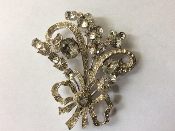 Bogoff flower clear rhinestone brooch pin - image 2