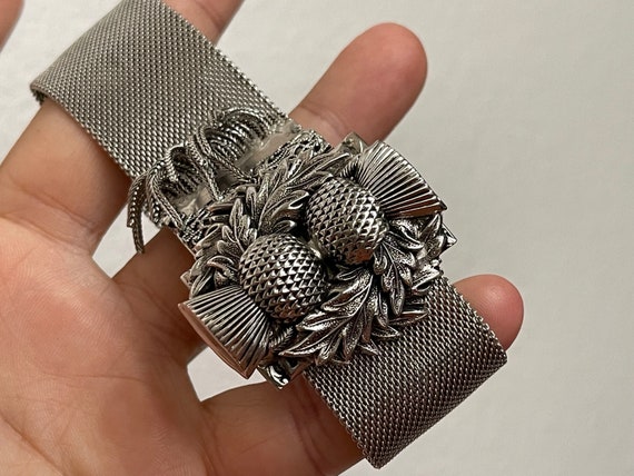 Whiting and Davis silver plated mesh, Thistle Bra… - image 6
