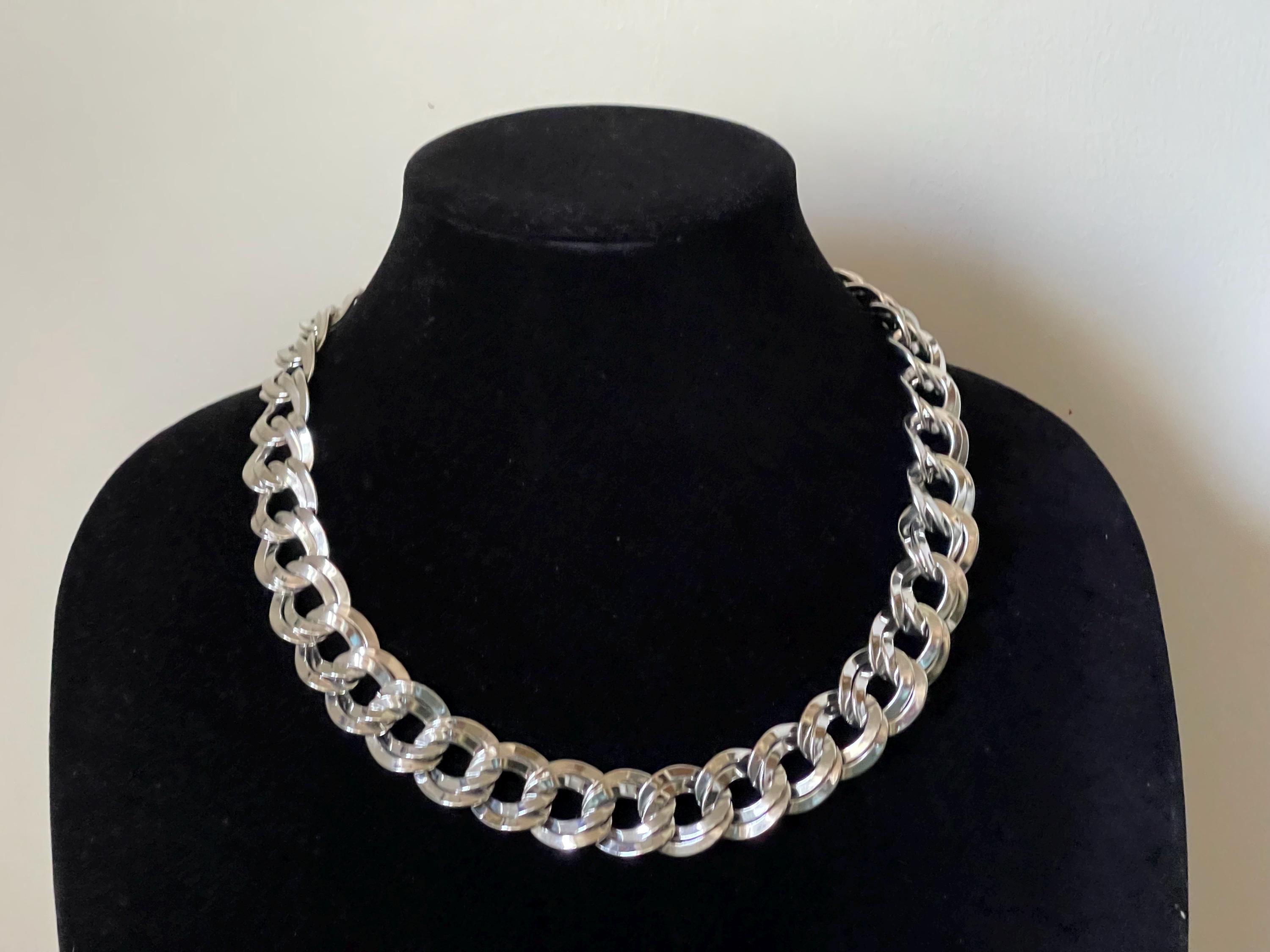 モネ シルバーメッキ シルバーリンク ダブルカーブリンクネックレス