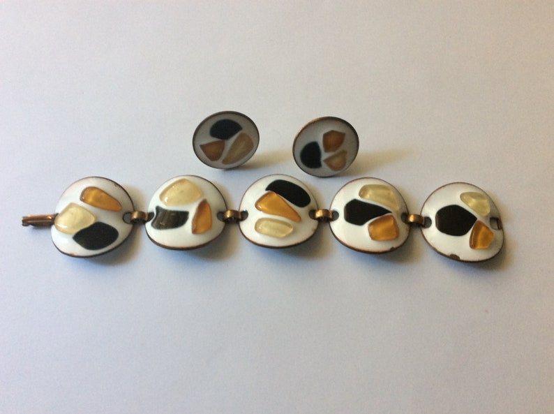Kay Denning copper enamel earrings, bracelet. Set image 4