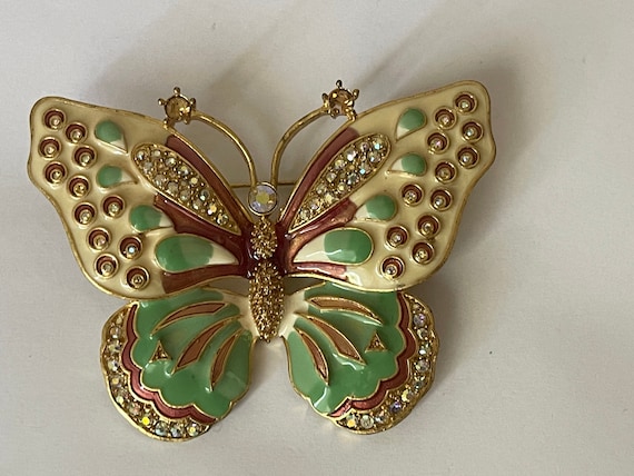 KJL rhinestone, enamel butterfly brooch