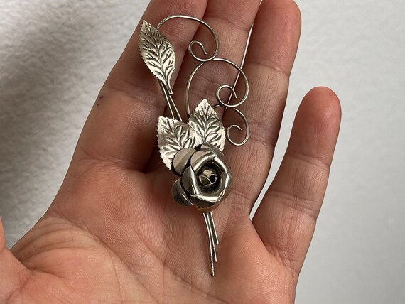 Lang Sterling silver rose flower brooch - image 6