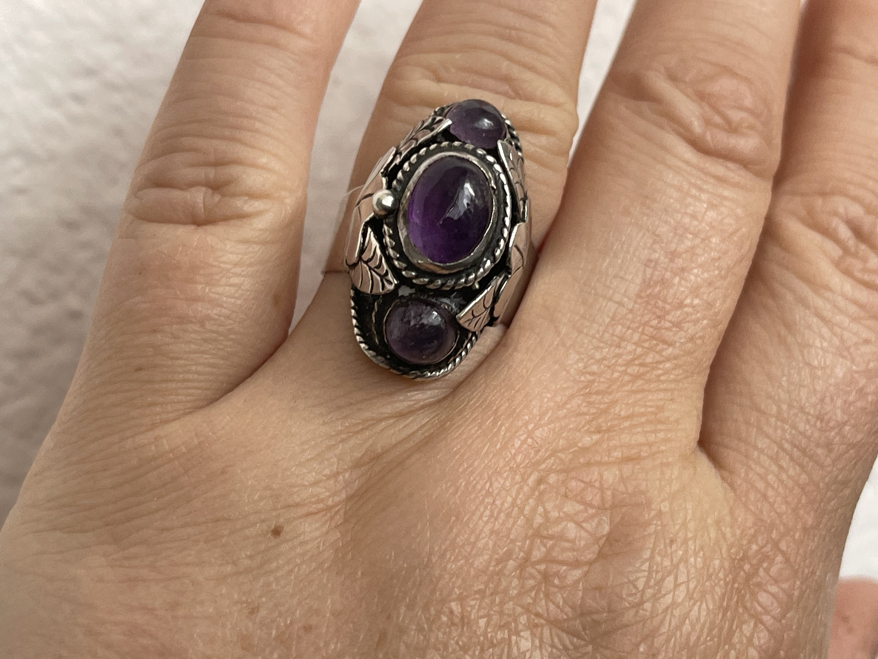 Bague Argent Améthyste Ajustable Taxco - Création Originale Et Superbe