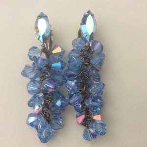 Lewis Segal blue aurora borealis ab beads dangle drop earrings