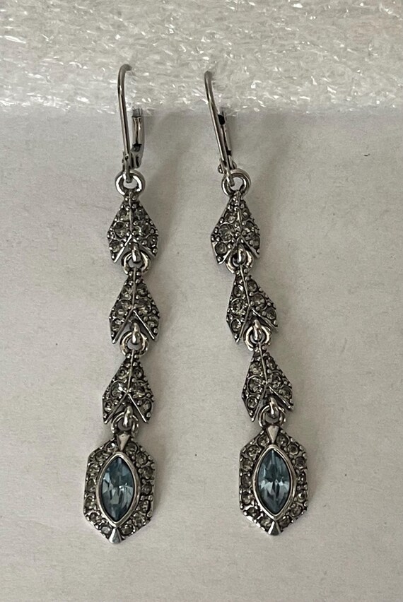 Givenchy  blue, gray rhinestone dangle, drop earr… - image 6