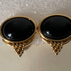 Monet black cabochon clip-on earrings