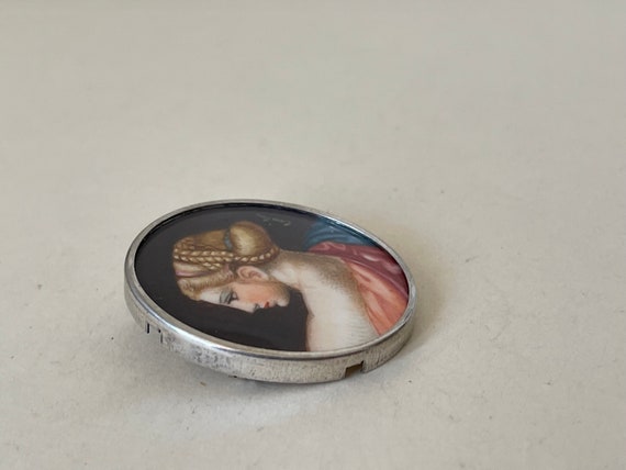 800 Silver italian  Hand painted Portrait Brooch … - image 6