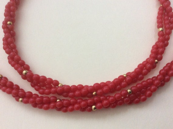 Napier red plastic, metal  multi strand beaded tw… - image 1