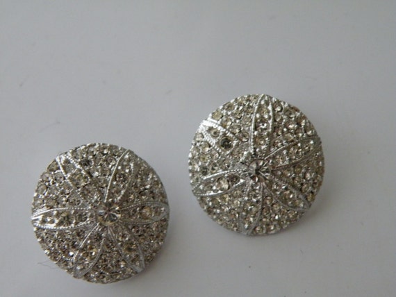 Flowers Clip on earrings. Clear rhinestones. Silv… - image 3