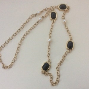 Monet black glass faux pearl chain necklace 32&quot;
