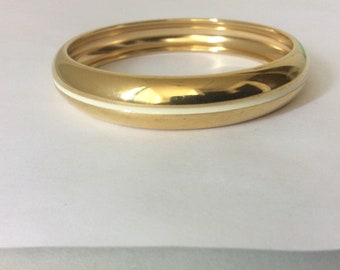 Monet Gold plated Enamel White Stripe Bangle Bracelet 2.5"