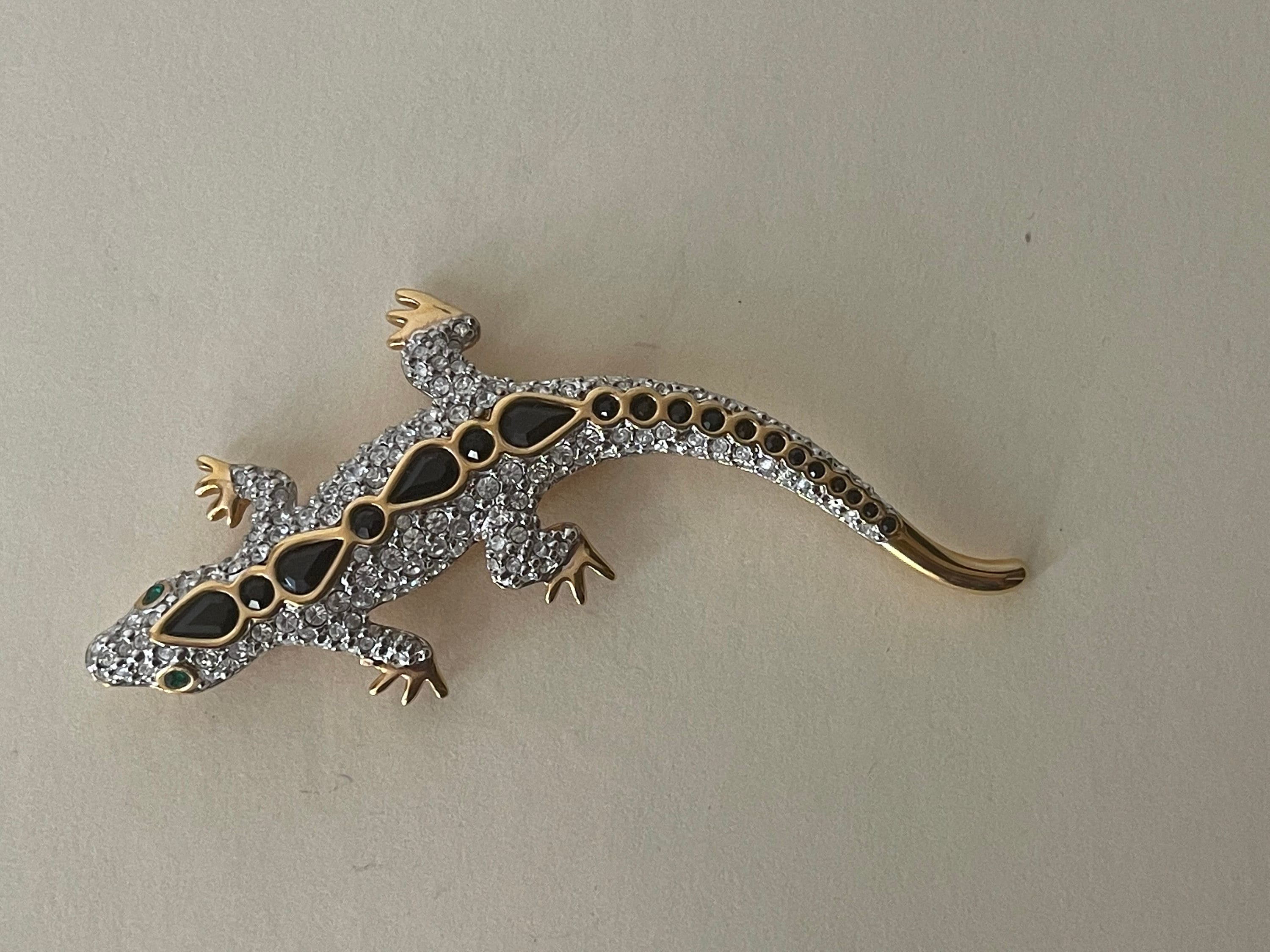 Swarovski Swan Mark Black Green Clear Crystal Lizard Gecko