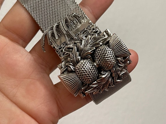 Whiting and Davis silver plated mesh, Thistle Bra… - image 5