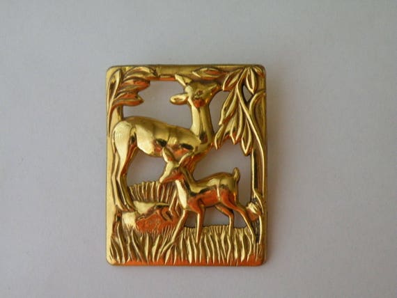 Steling Craft by Coro deer and fawn brooch pin - image 2