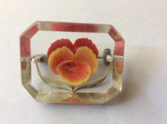 Lucite Pansy flower brooch pin - image 1