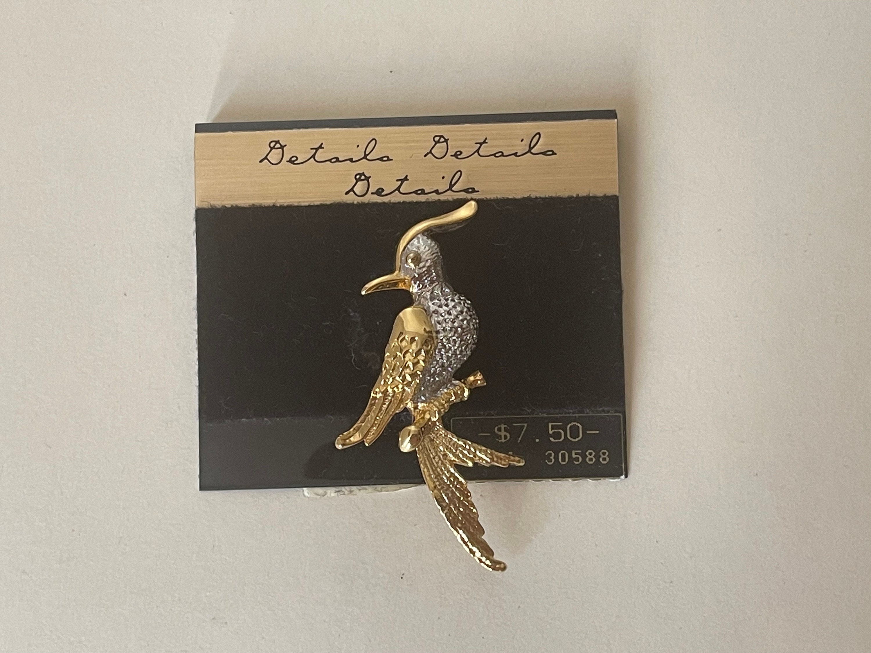 Broche Oiseau Stylisé Vintage - Argenté & Doré Plaqué Or - Occasion