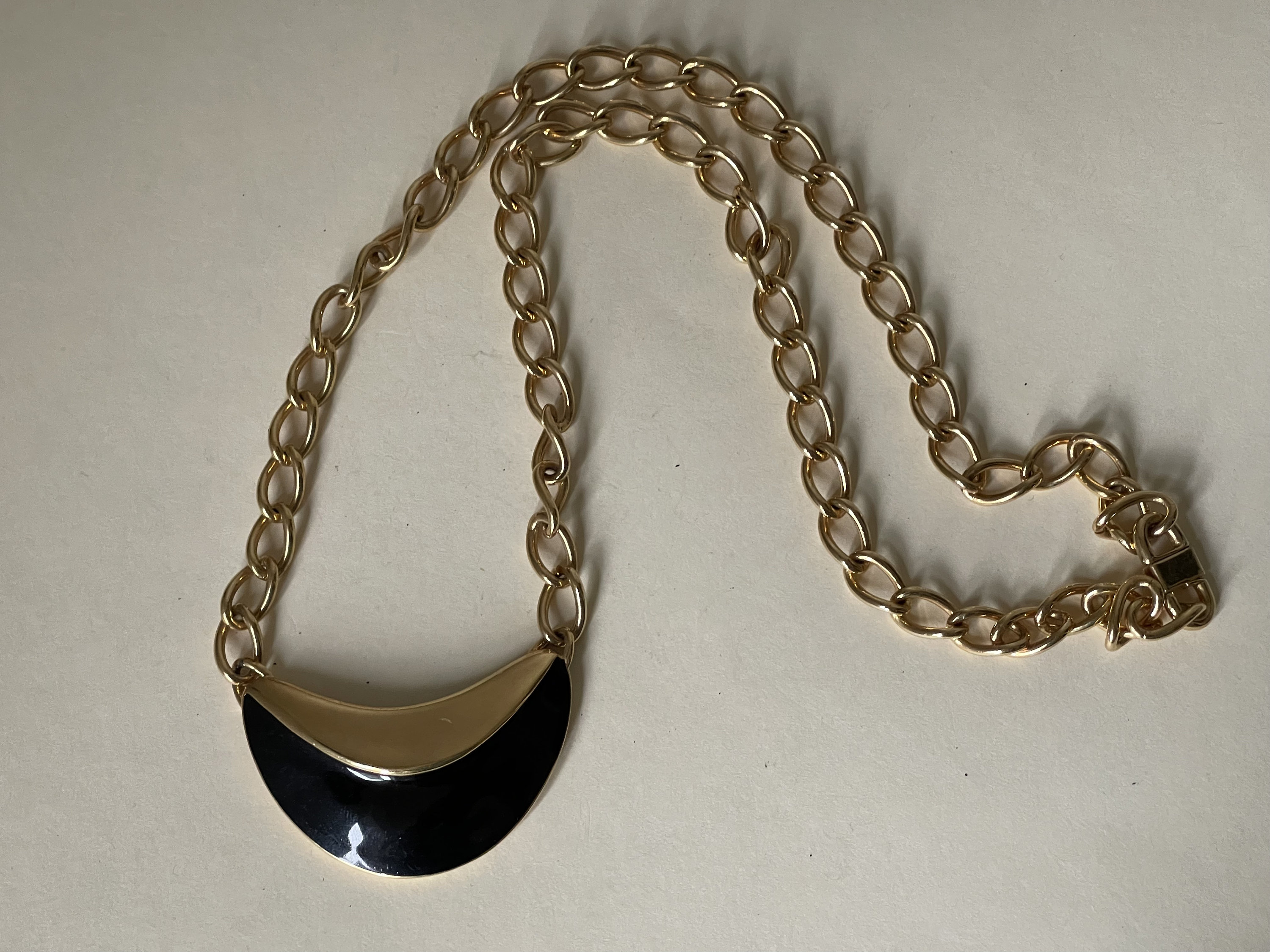 Monet black enamel pendant necklace 24"