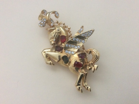 Vendome unmarked Circus Pegasus rhinestone brooch - image 1