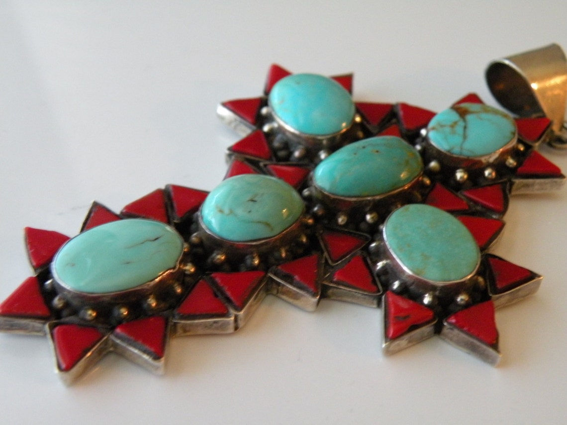 Silver Cross Ornament with Turquoise main image 1