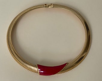 Monet red enamel omega  gold  plated chain,  flat chain necklace