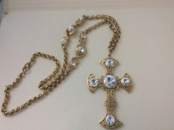 Clear rivoli cross pendant chain necklace - image 3