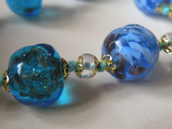 Blue glass beads, clear beads necklace. Lampwork … - image 6