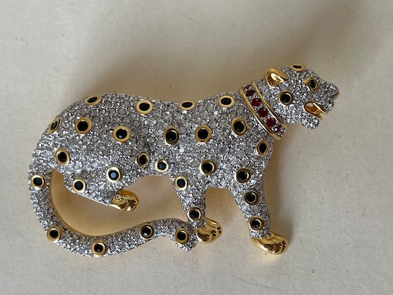 Swarovski Swan Logo Brooch Crystal Set Leopard in… - image 3