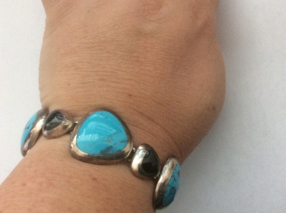 Taxco Mexican silver 950, turquoise, black onyx link … - Gem