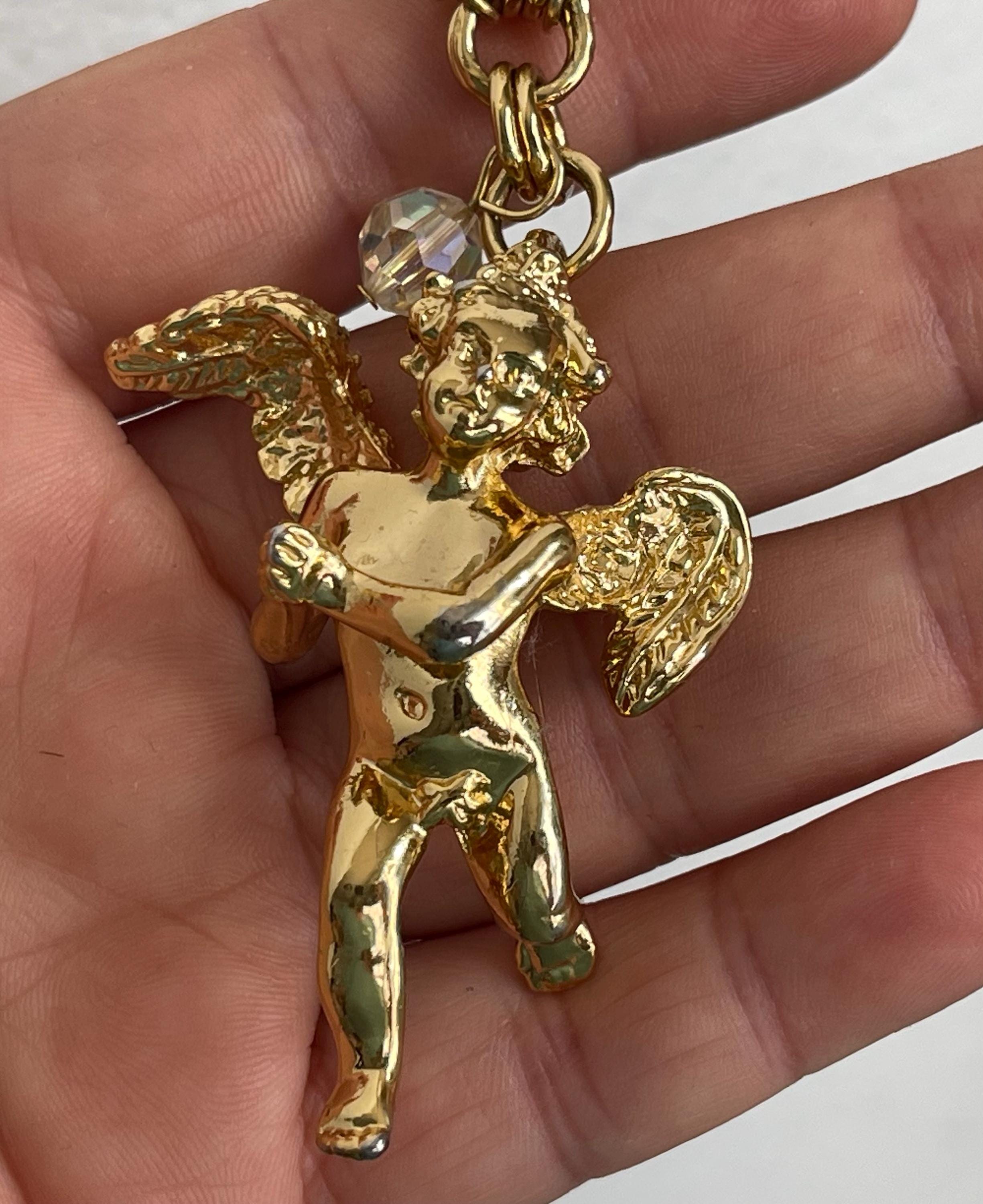 KIRKS FOLLY Gold Tone Guardian Angel Cupid Key Chain, Key Ring