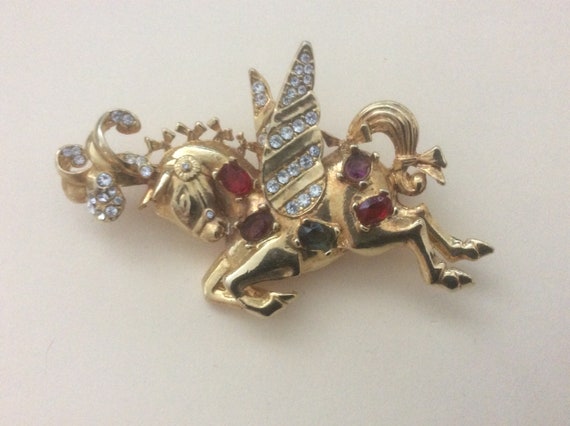 Vendome unmarked Circus Pegasus rhinestone brooch - image 4