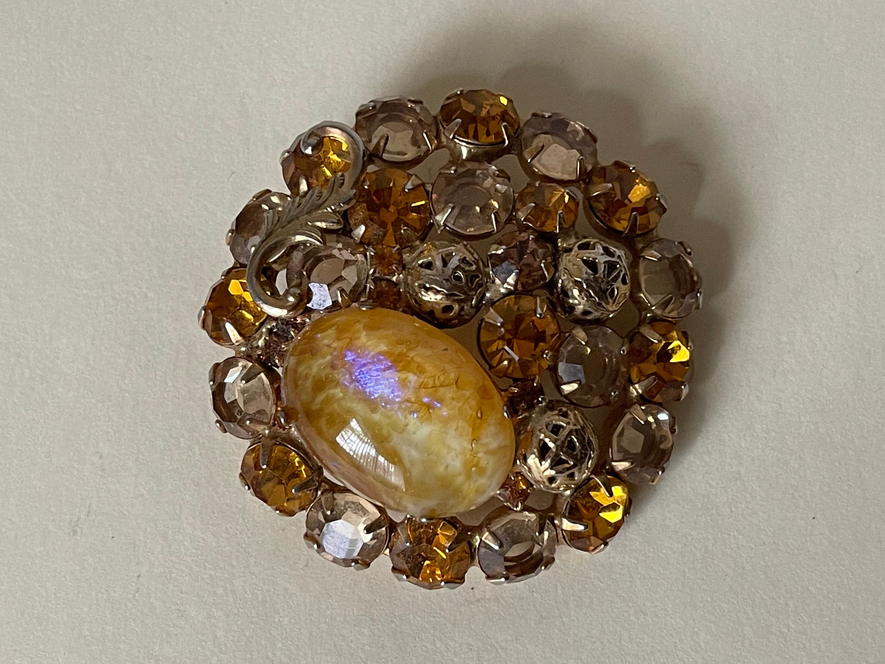DeLizza & Elster Juliana Brown Matrix topaz  rhinestone brooch pin