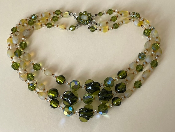 Givre Satin glass, art glass, olivine glass, clear glass, topaz glass necklace