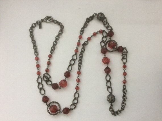 1928 red plastic, filigree metal beads,  black me… - image 4