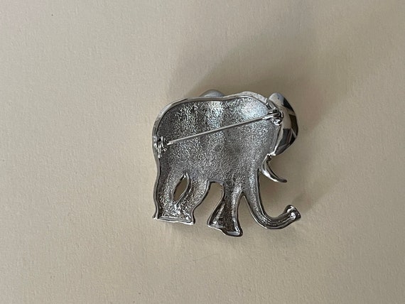 Clear, green rhinestone elephant brooch - image 3